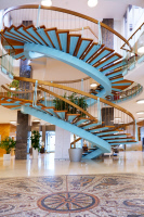 Staircase and mosaic, entrance hall, UIC headquarters, Paris, 2022